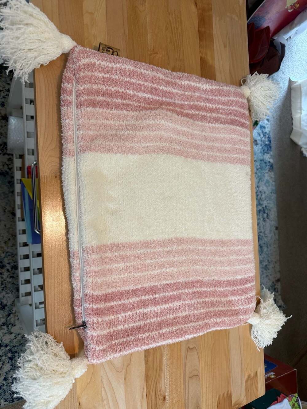 UGG Poppy Oblong Throw Pillow Desert Coral Stripe with Tassels